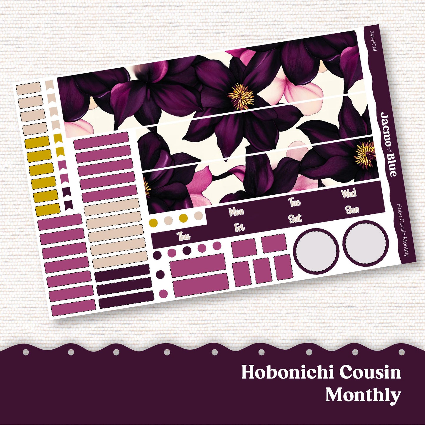 Hobonichi Cousin Monthly Planner Stickers Kit 241 Monthly Hobo Kit Violet Mood