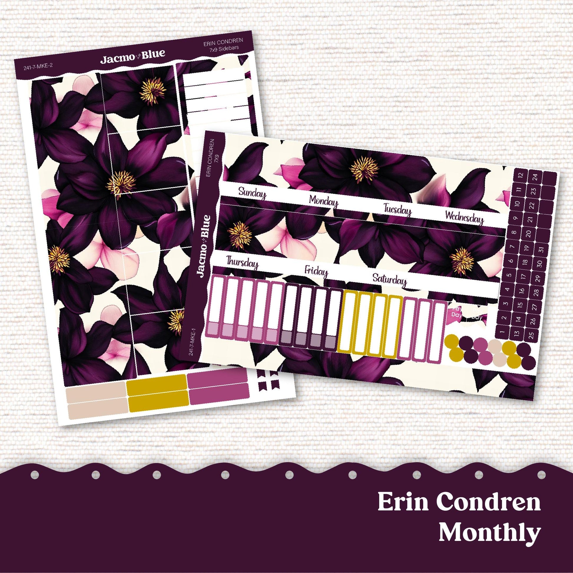 Planner Stickers 7x9 A5 Kit Monthly Planner Erin Condren Sticker Kit 241 Monthly Kit for 7x9 or A5 planners Violet Mood