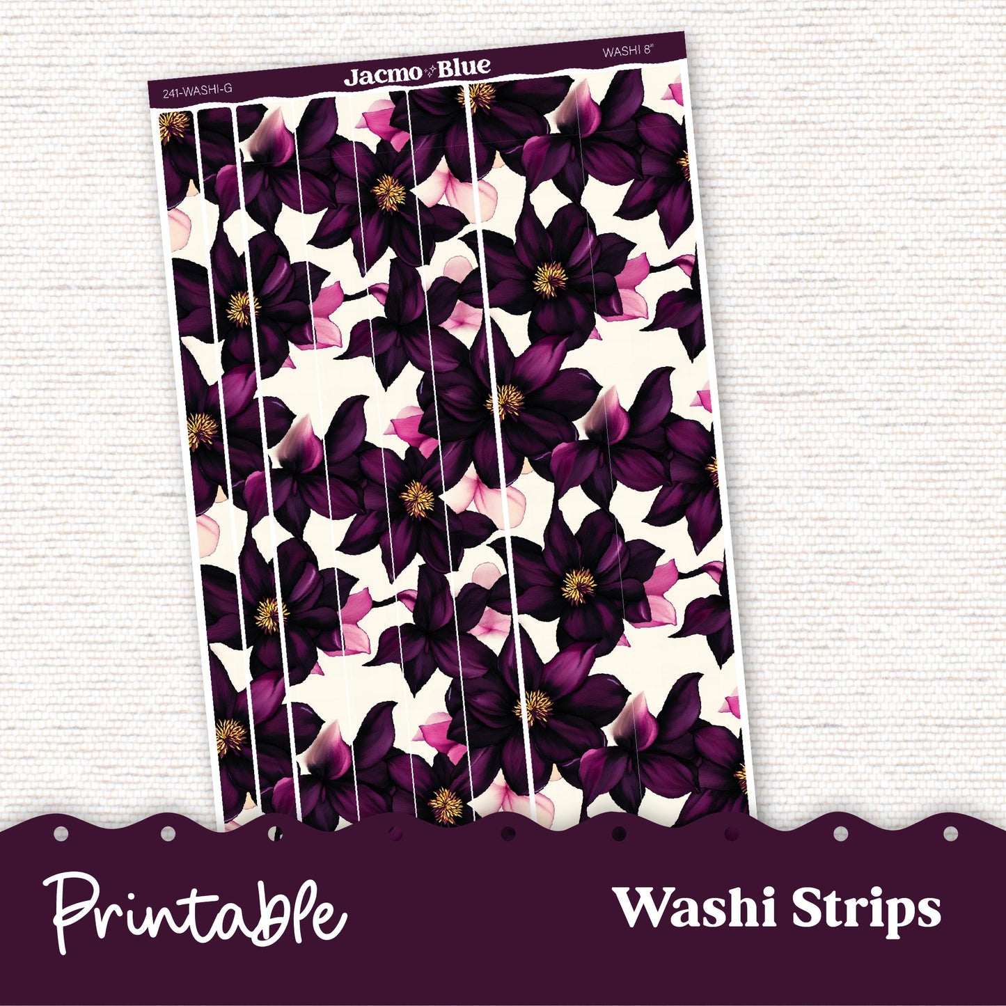 PRINTABLE Washi Strips Stickers Print and Cut Silhouette and Cricut - 241P - Violet Mood