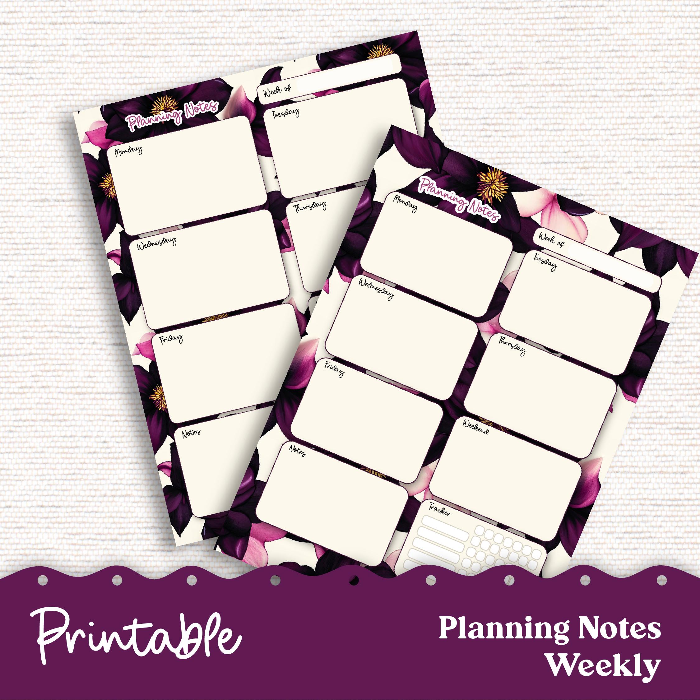 PRINTABLE Weekly Planning Sheets for Preplanning or Memory Notes Weekl ...