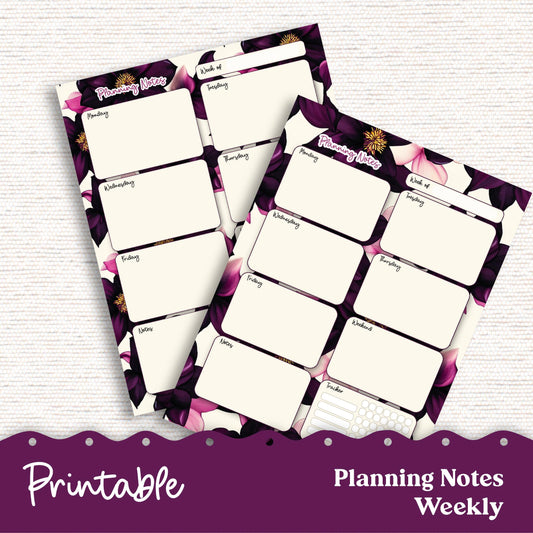 PRINTABLE Weekly Planning Sheets for Preplanning or Memory Notes Weekly Planner Letter and A5 Sizes 241P