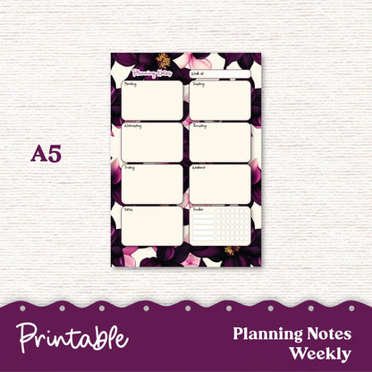 PRINTABLE Weekly Planning Sheets for Preplanning or Memory Notes Weekly Planner Letter and A5 Sizes 241P