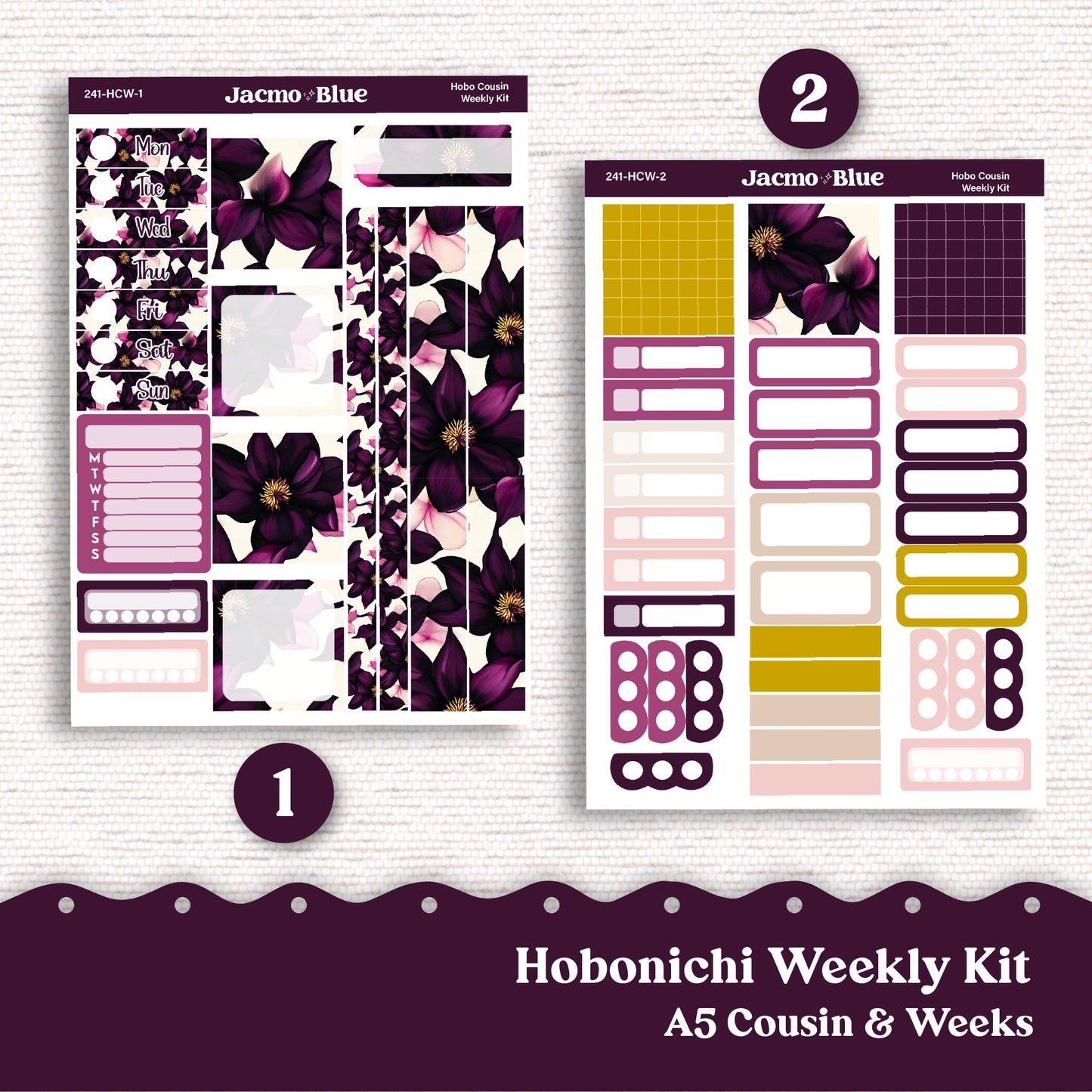 Hobonichi Cousin & Weeks Weekly Planner Sticker Kit 241 - Violet Mood