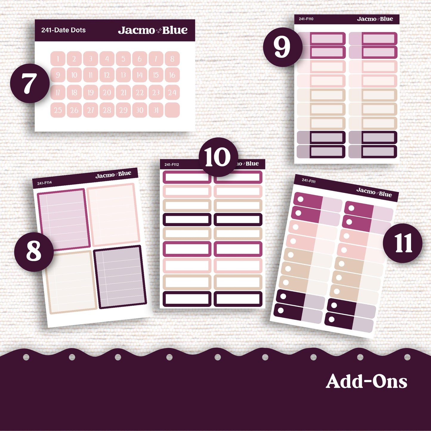 Weekly Planner Sticker Kit Vertical Planner Stickers Kit 241 Violet Mood - Standard Vertical 1.5" Columns A5 B6