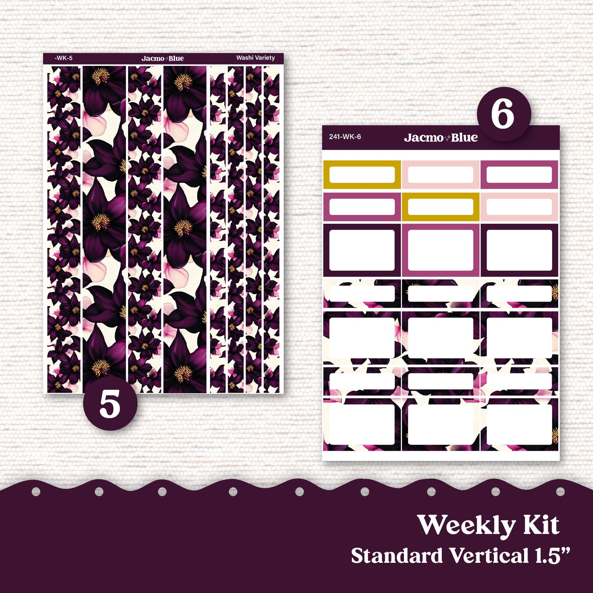 Weekly Planner Sticker Kit Vertical Planner Stickers Kit 241 Violet Mood - Standard Vertical 1.5" Columns A5 B6