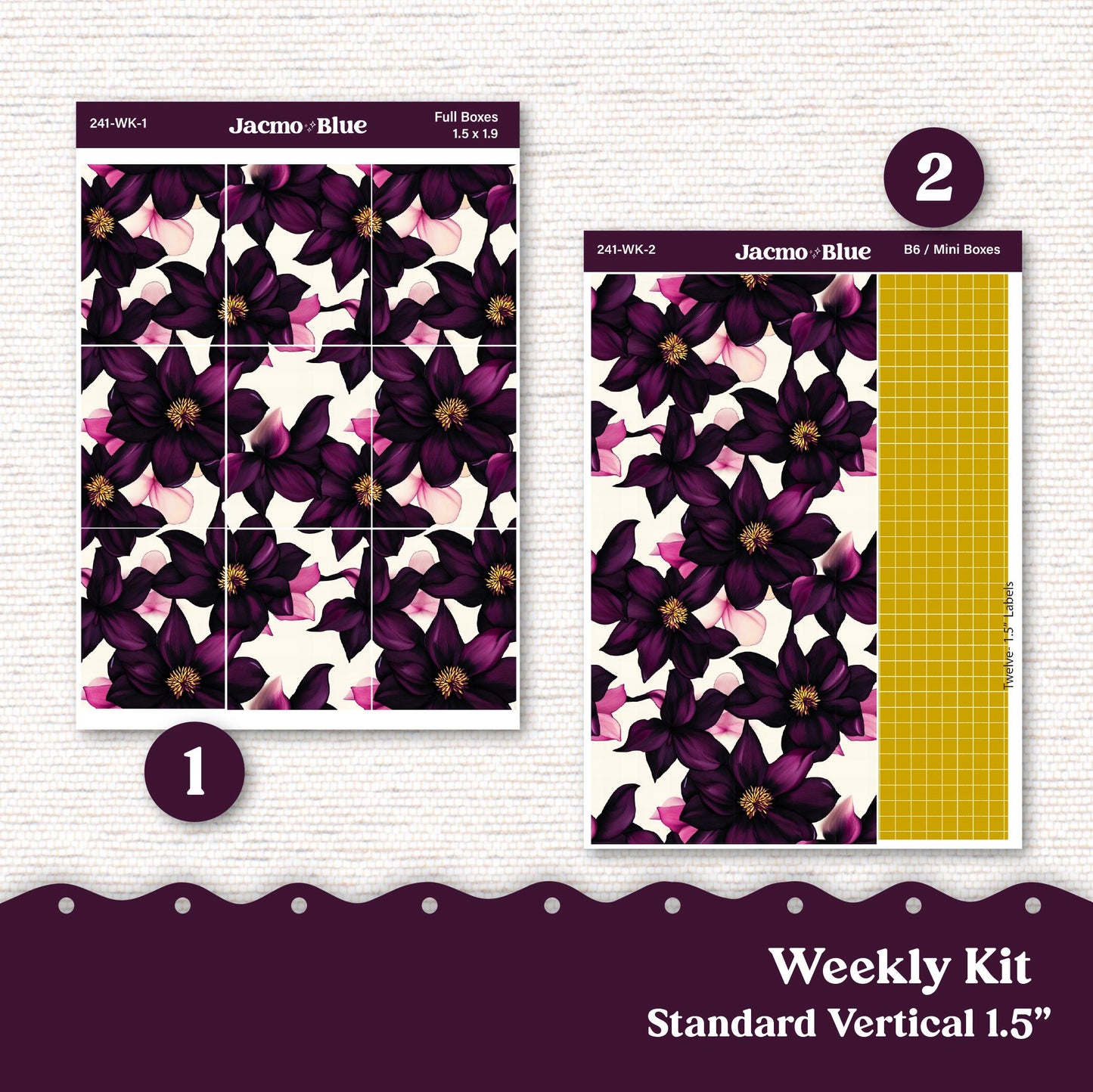 Weekly Planner Sticker Kit Vertical Planner Stickers Kit 241 Violet Mood - Standard Vertical 1.5" Columns A5 B6