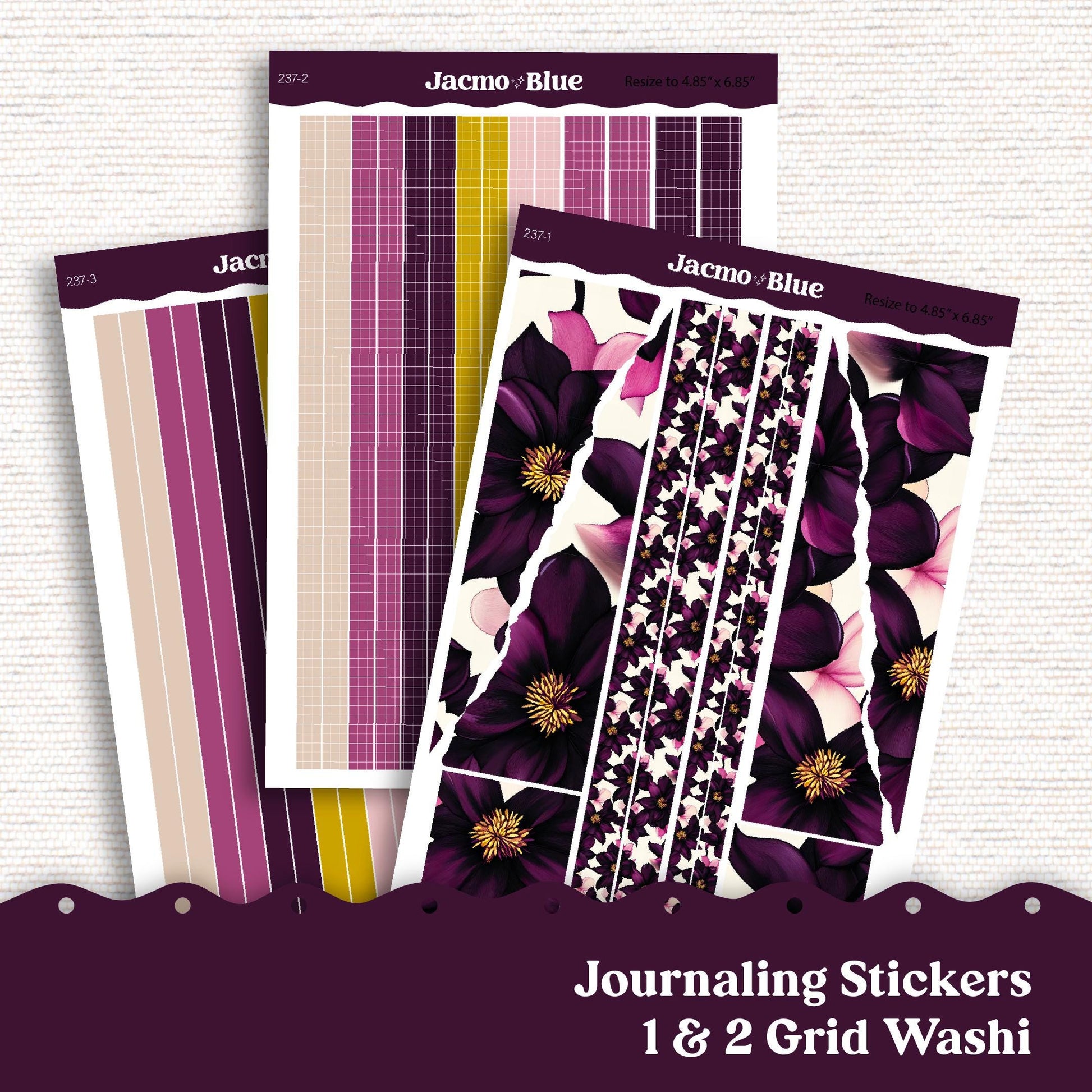 Thin Washi & Minimal Basics for Journaling 3.9mm Washi Notebook Planners Sticker Kit - Violet Mood 241