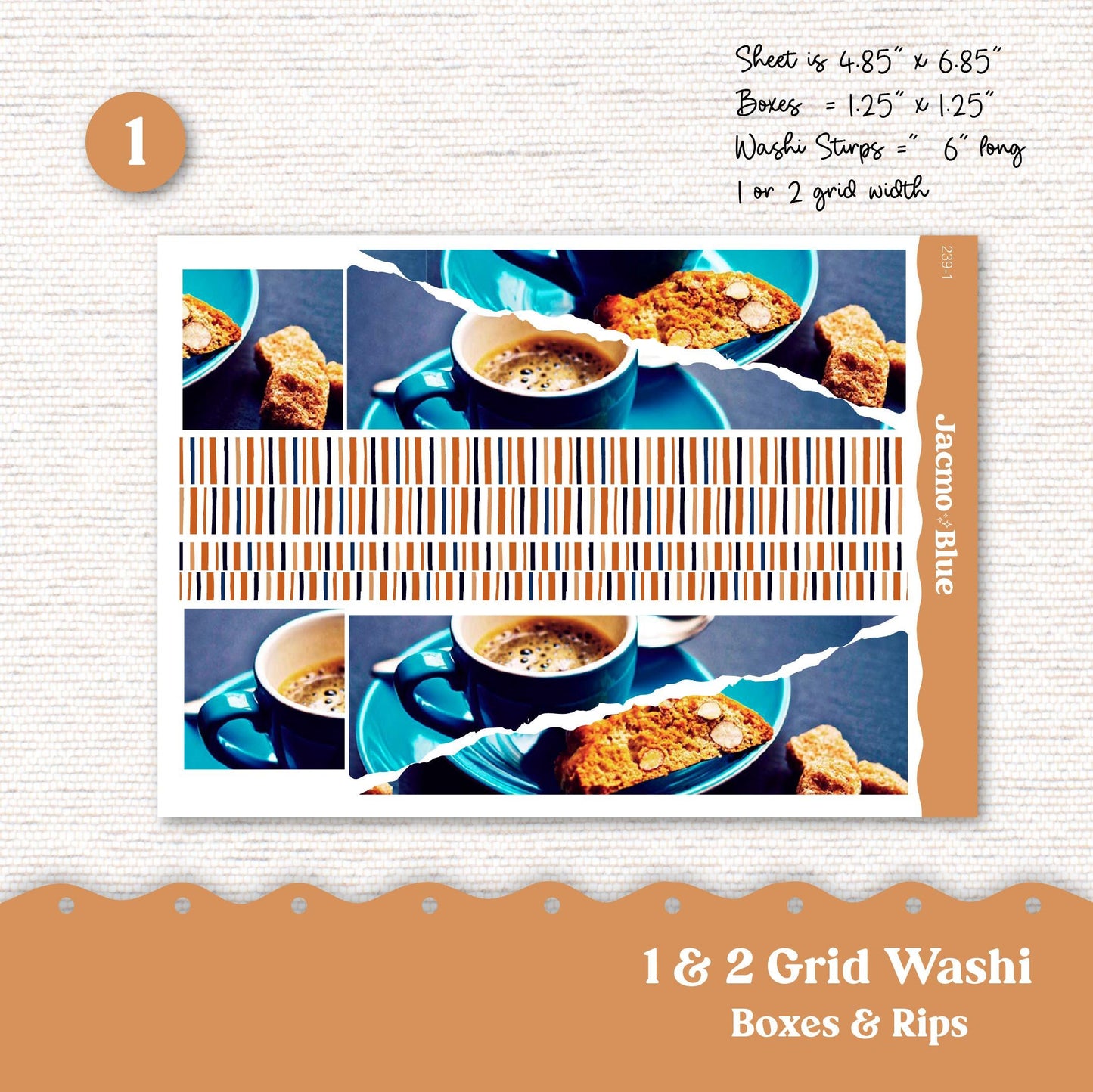 Thin Washi & Minimal Basics for Journaling 3.9mm Washi Notebook Planners Sticker Kit - Blue Coffee 239