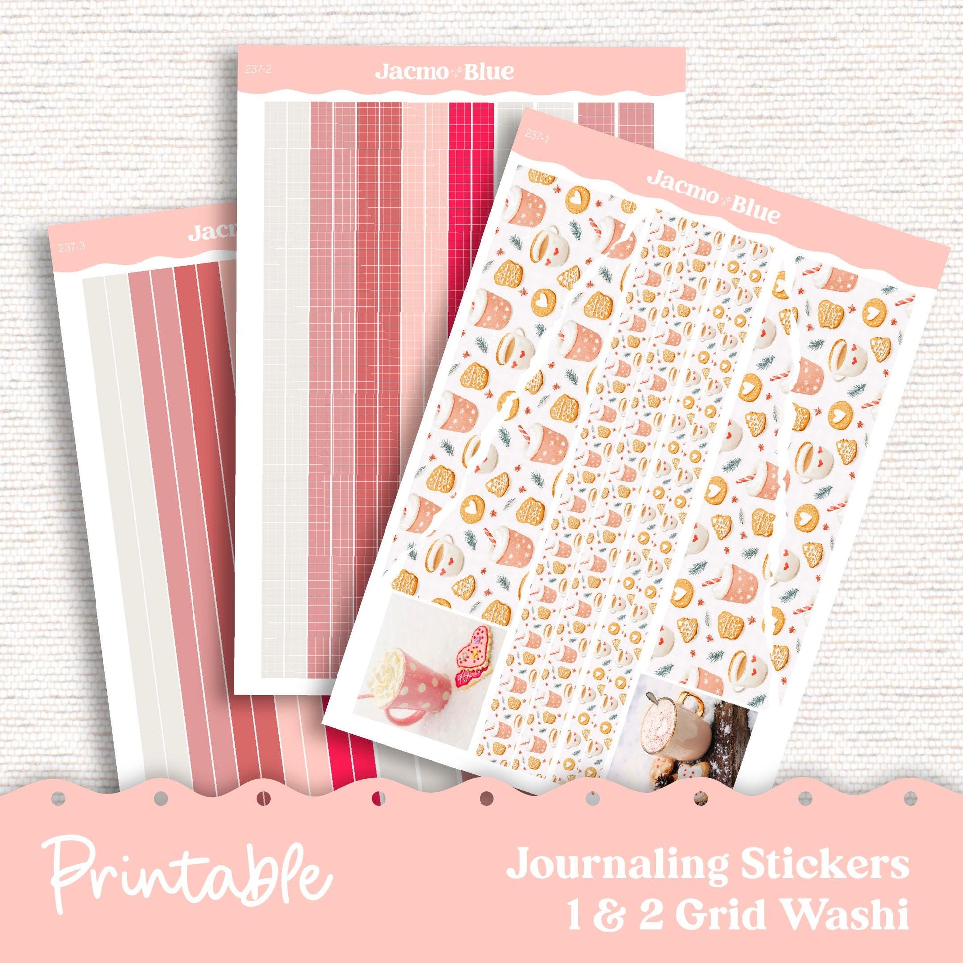 Printable Thin Washi & Minimal Basics for Journaling 3.9mm Washi Planners Sticker Kit Cricut Studio PNG Cut Files - Hot Chocolate 237P