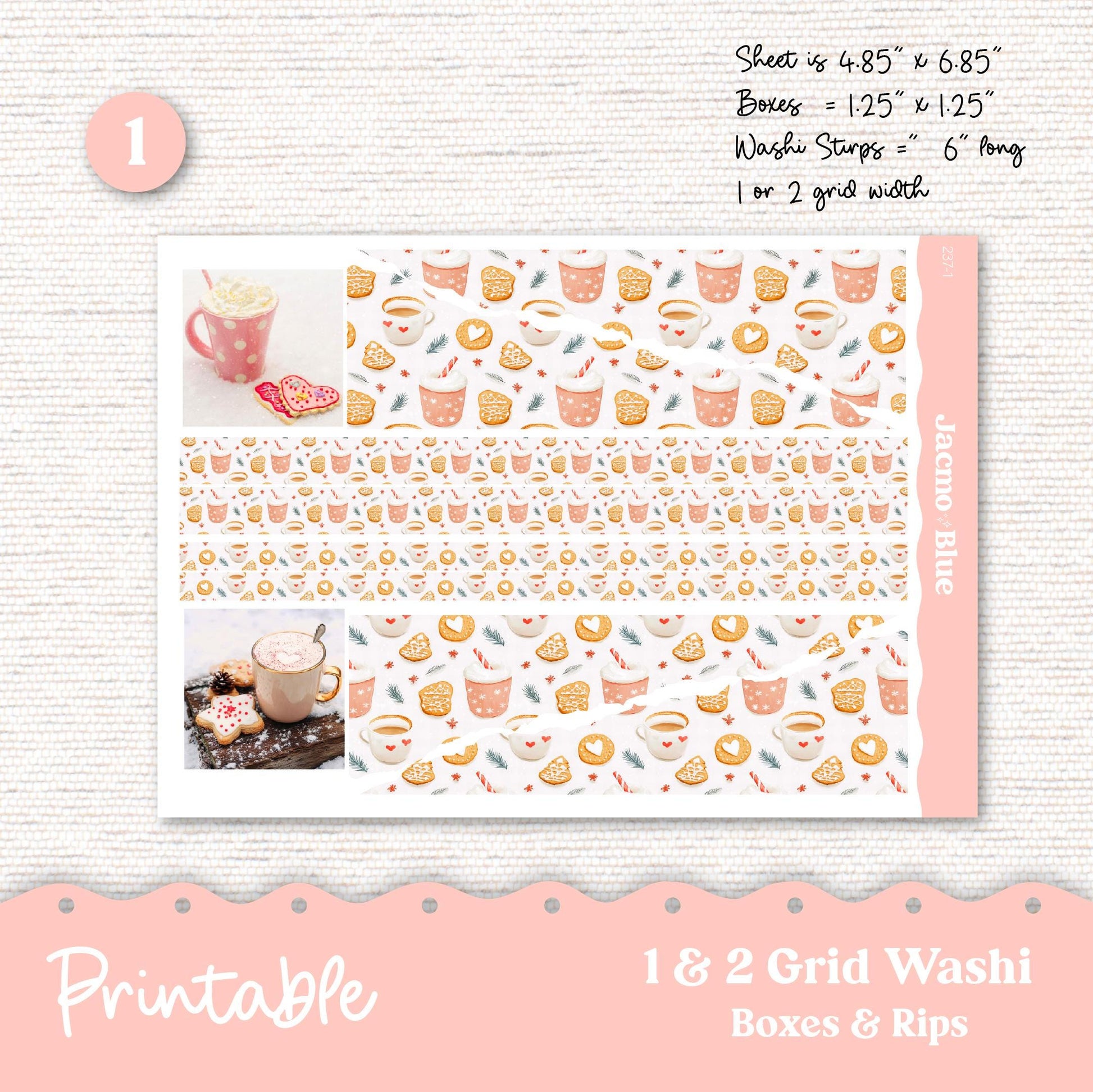 Printable Thin Washi & Minimal Basics for Journaling 3.9mm Washi Planners Sticker Kit Cricut Studio PNG Cut Files - Hot Chocolate 237P