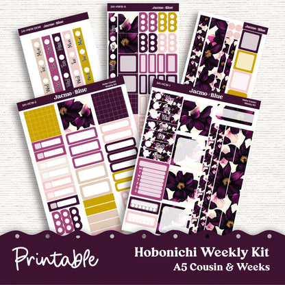 PRINTABLE Hobonichi Weekly Sticker Kit Cousin & Weeks Planner Stickers - Silhouette Cricut Transparent PNG Files 241P Violet Mood