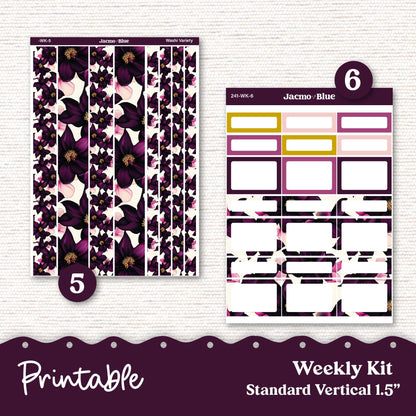 PRINTABLE Weekly Sticker Kit Vertical Planner 13 Sheets - Silhouette Cricut Transparent PNG Files 241P Violet Mood Deep Purple