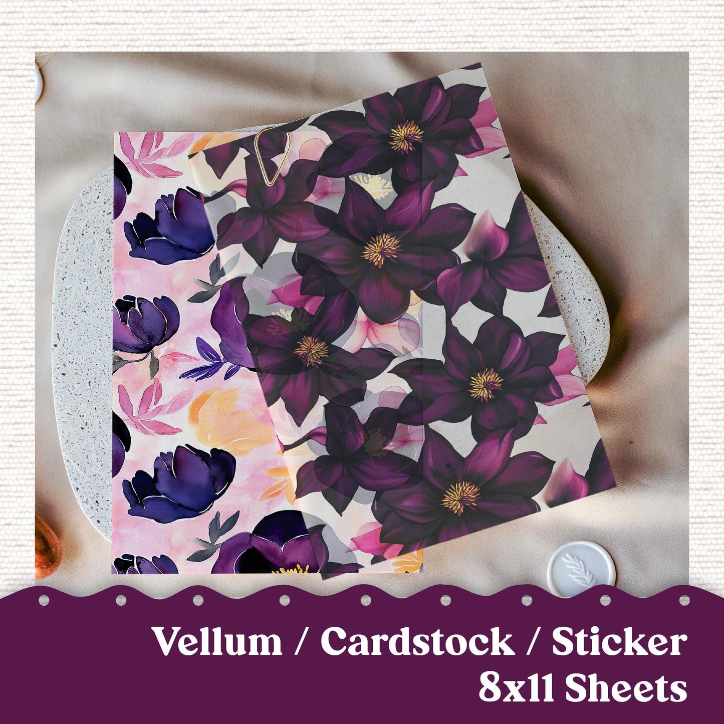 Vellum or Cardstock Dashboard Tip-in for Planners or Junk Journaling - 241V - Violet Mood