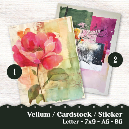 Vellum or Cardstock Dashboard Tip-in for Planners or Junk Journaling - Kit 128V - Pink Green Ephemera