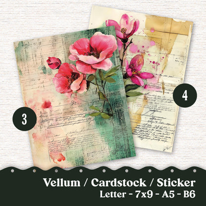 Vellum or Cardstock Dashboard Tip-in for Planners or Junk Journaling - Kit 128V - Pink Green Ephemera