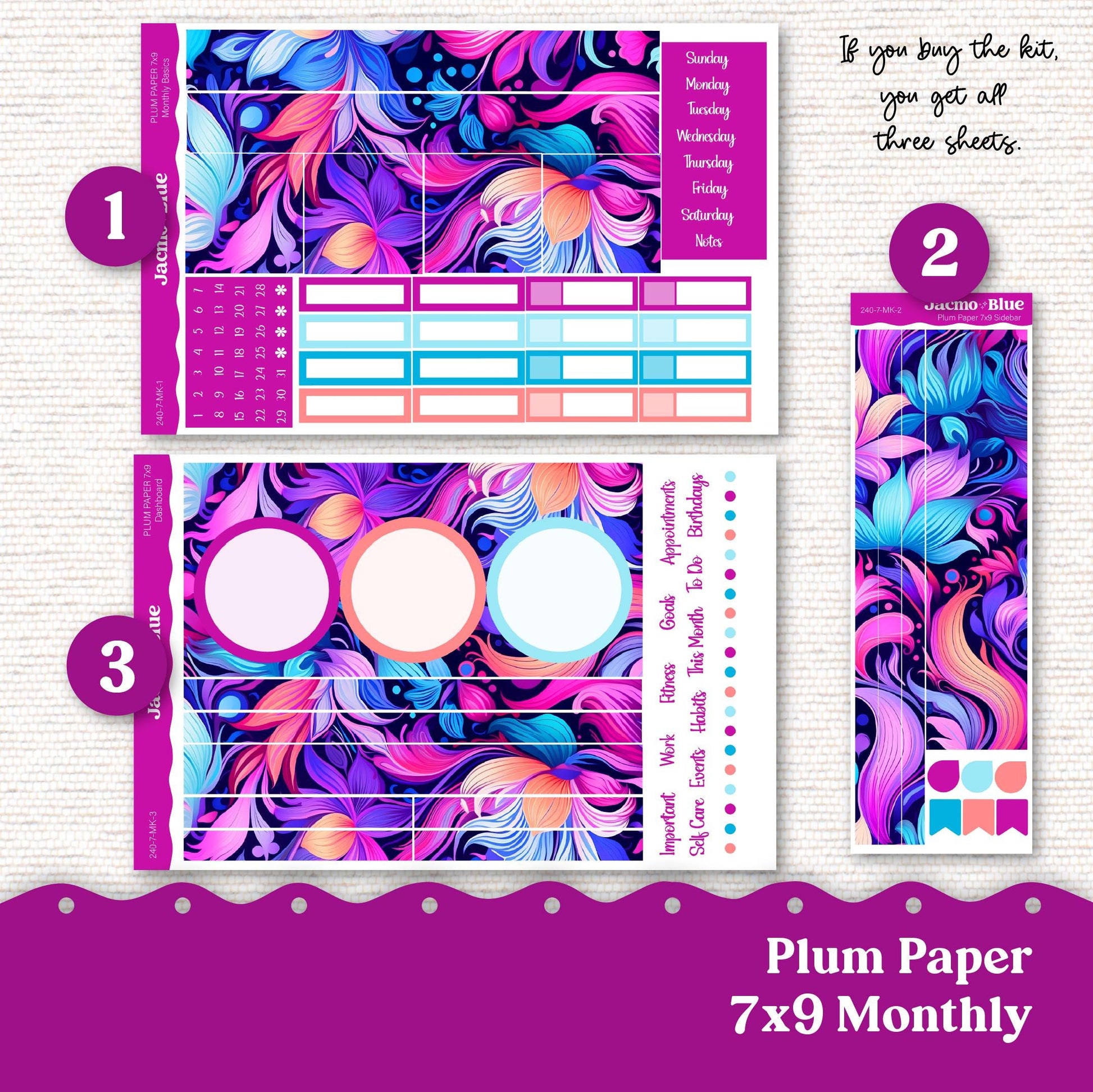 Plum Paper Monthly Sticker Kit for 8x11 7x9 A5 Planners - Kit 240 Planner Stickers 2025