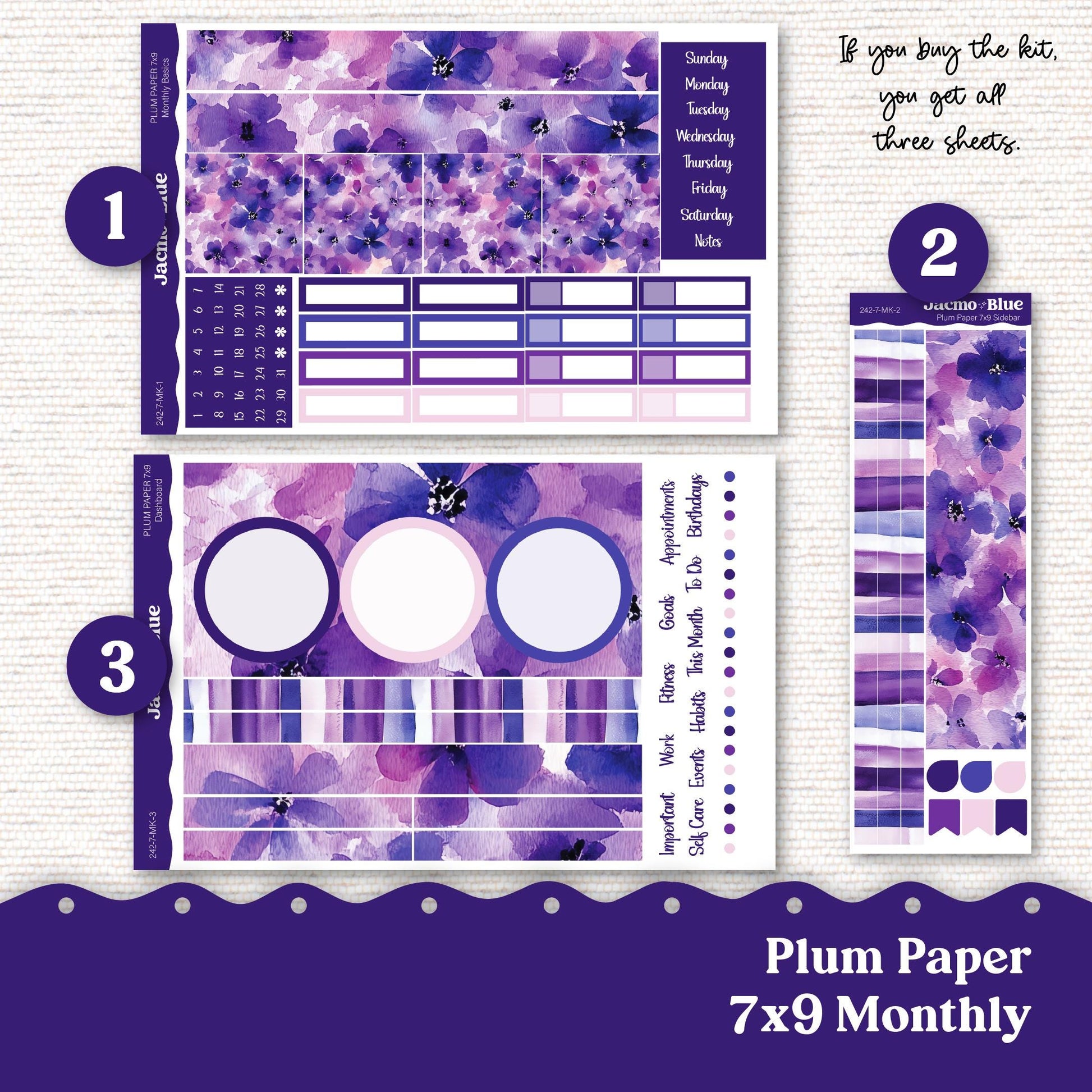 Plum Paper Monthly Sticker Kit for 8x11 7x9 A5 Planners - Kit 242 Planner Stickers 2025