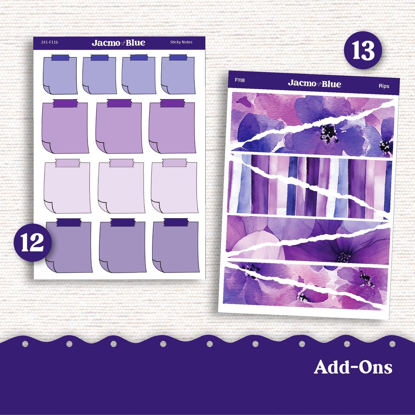 Weekly Planner Sticker Kit Vertical Planner Stickers Kit 242 Purple Watercolor - Standard Vertical 1.5" Columns A5 B6