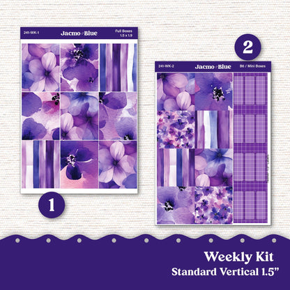 Weekly Planner Sticker Kit Vertical Planner Stickers Kit 242 Purple Watercolor - Standard Vertical 1.5" Columns A5 B6