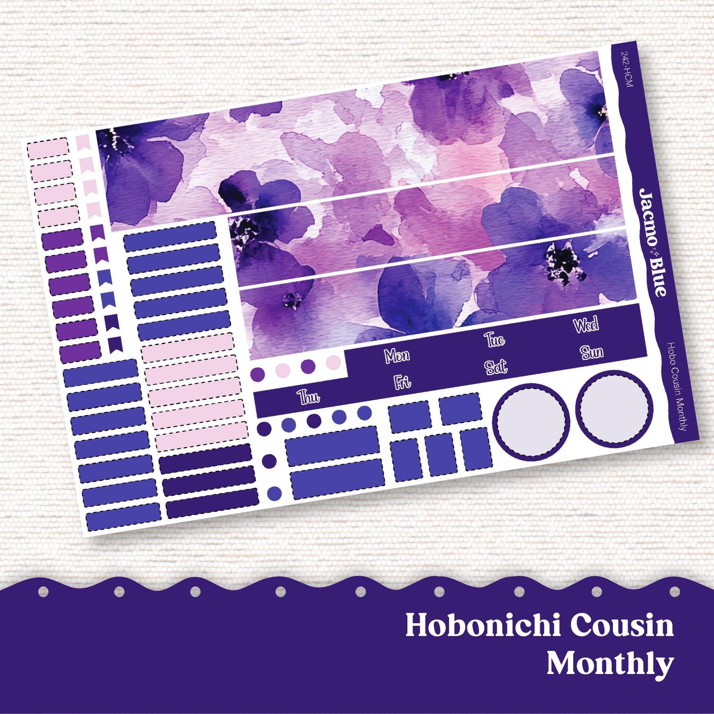 Hobonichi Cousin Monthly Planner Stickers Kit 242 Monthly Hobo Kit Purple Watercolor