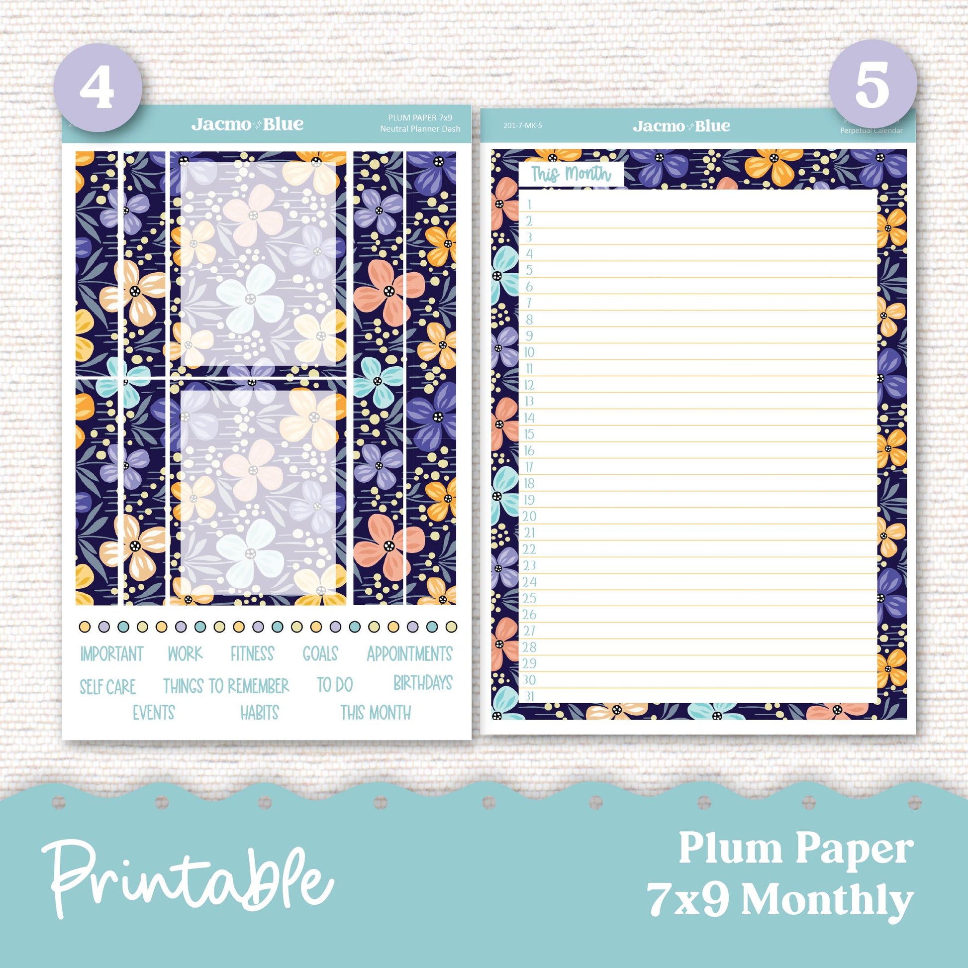 PRINTABLE Plum Paper Planner Monthly Stickers Spring 8x11 7x9 A5 Print and Cut - Kit January 201 Includes Bill Due Auto Pay and Months