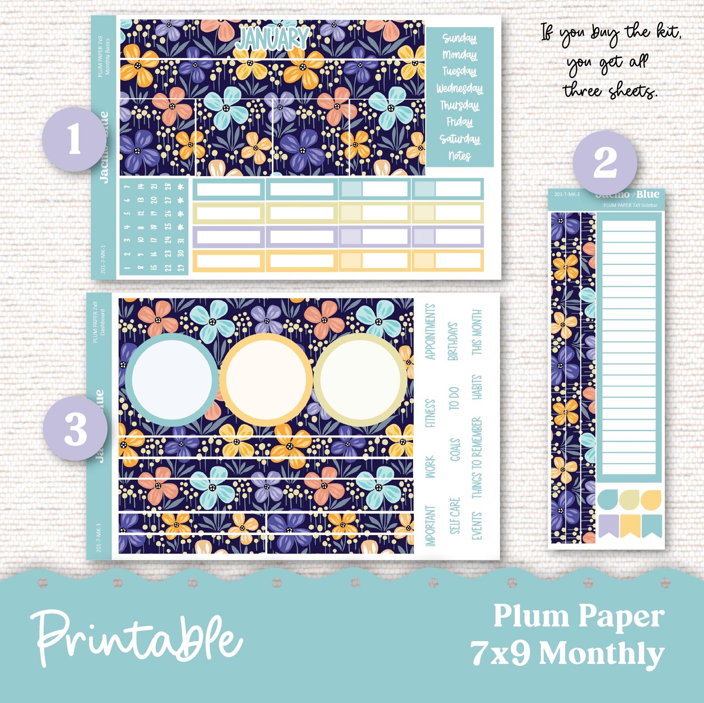 PRINTABLE Plum Paper Planner Monthly Stickers Spring 8x11 7x9 A5 Print and Cut - Kit January 201 Includes Bill Due Auto Pay and Months