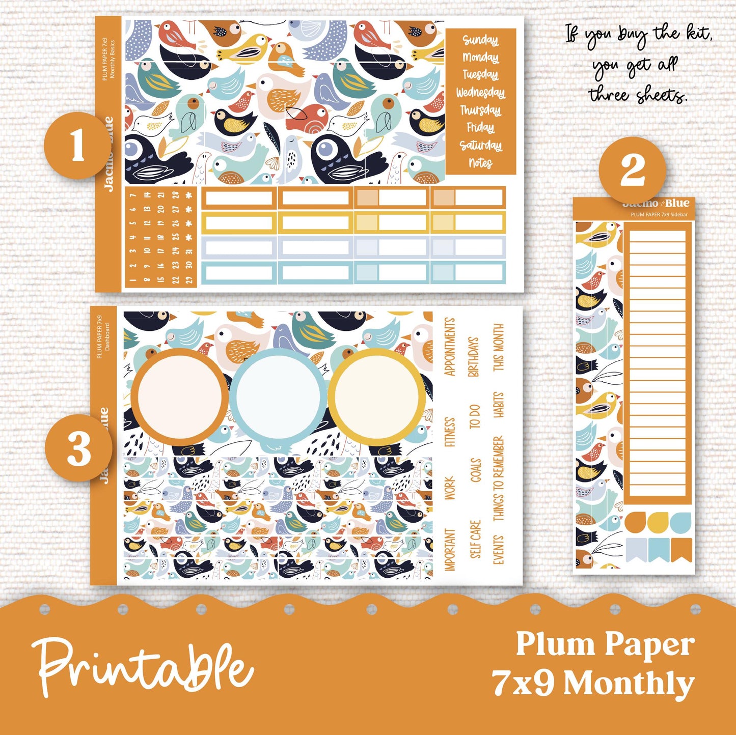 PRINTABLE September Plum Paper Planner Monthly Stickers 8x11 7x9 A5 Print and Cut - 207P