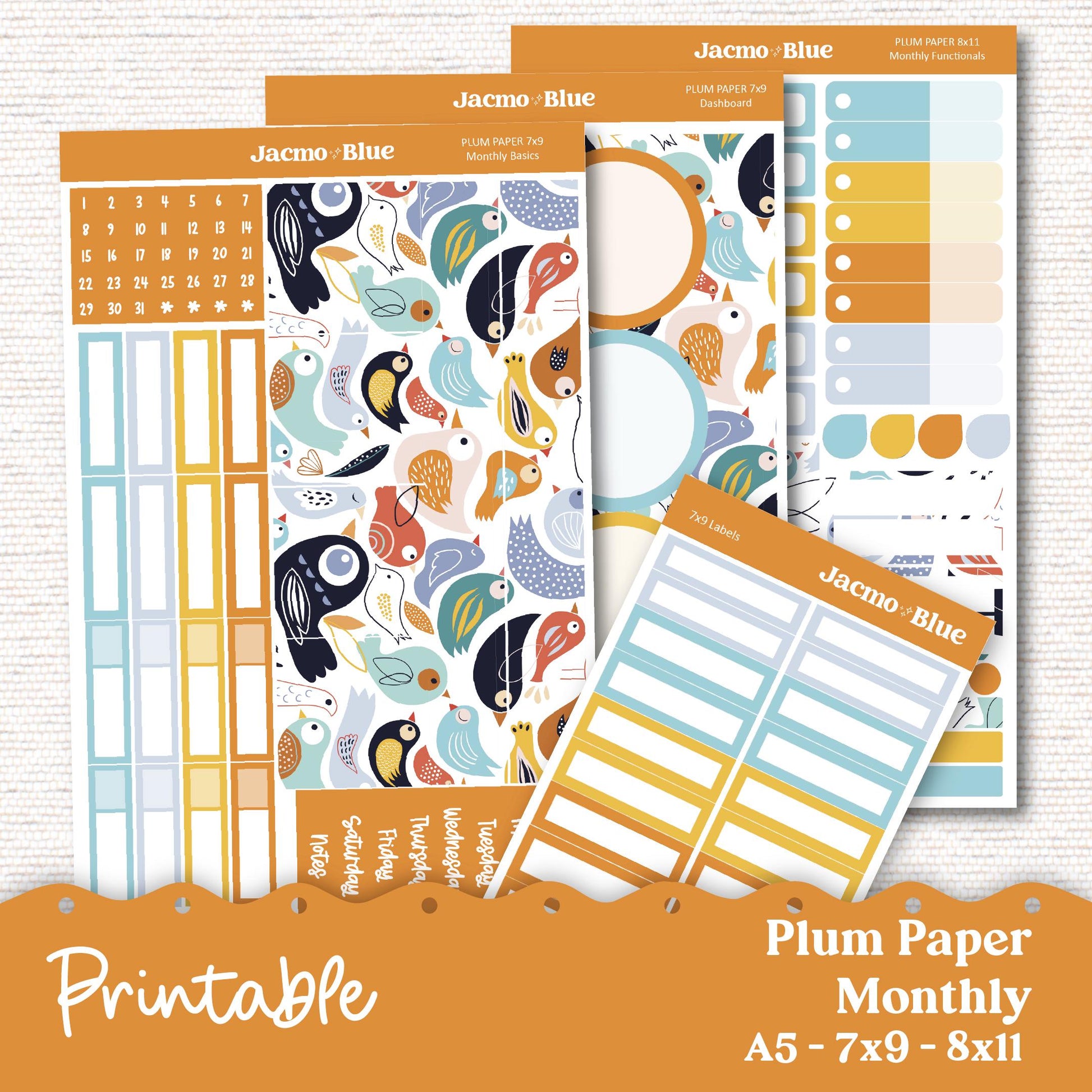 PRINTABLE September Plum Paper Planner Monthly Stickers 8x11 7x9 A5 Print and Cut - 207P