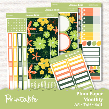 PRINTABLE September Plum Paper Planner Monthly Stickers 8x11 7x9 A5 Print and Cut - 209P