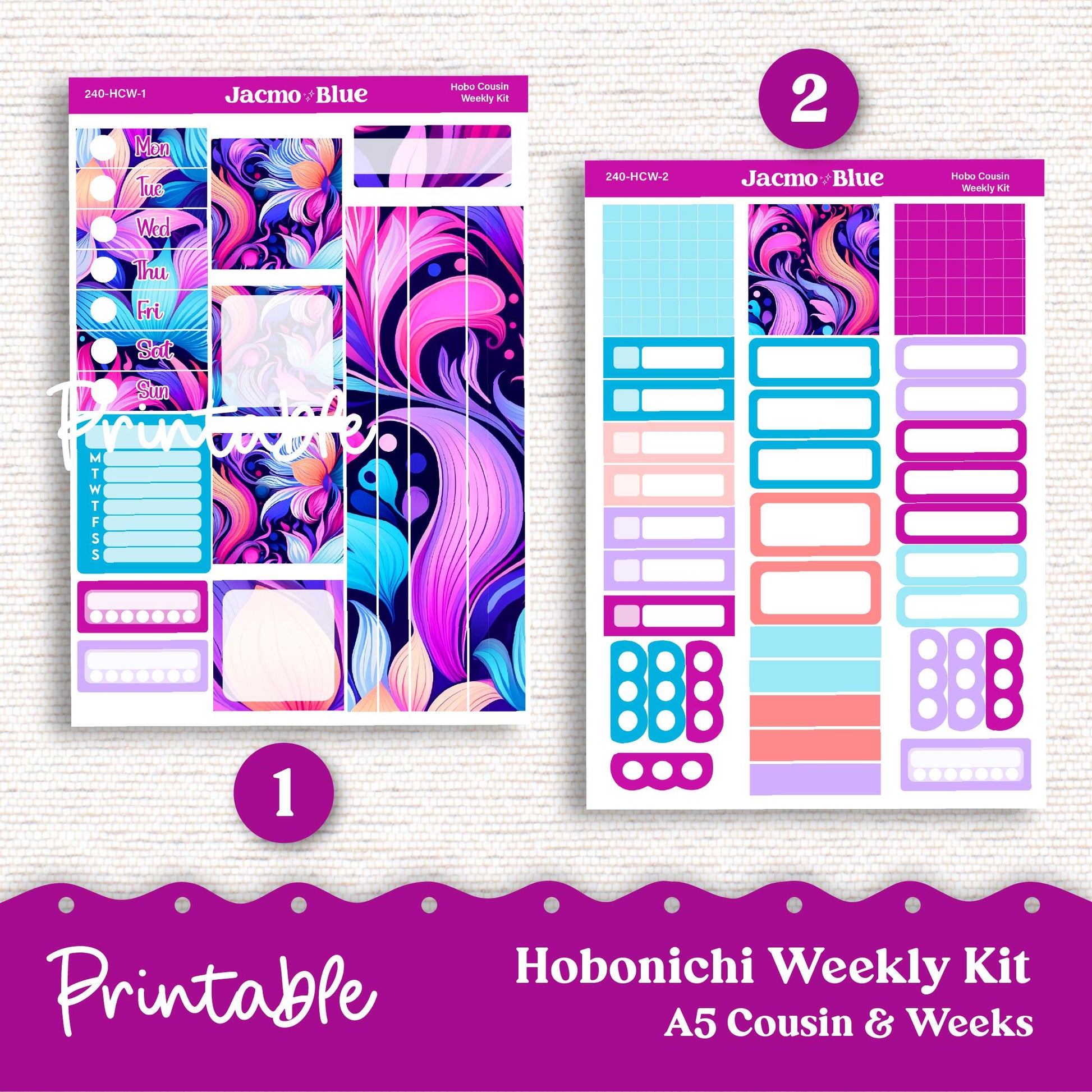 PRINTABLE Hobonichi Weekly Sticker Kit Cousin & Weeks Planner Stickers - Silhouette Cricut Transparent PNG Files 240 Outrageous