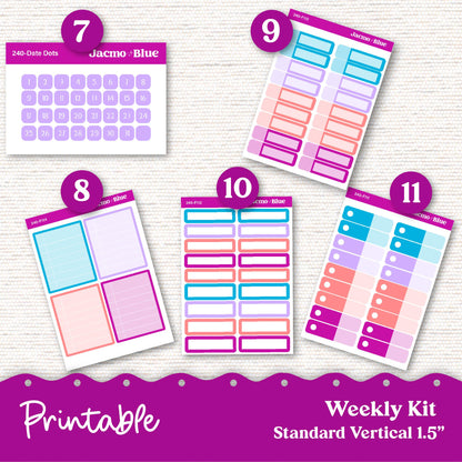 PRINTABLE Weekly Sticker Kit Vertical Planner 13 Sheets - Silhouette Cricut Transparent PNG Files 240 Outrageous Bright Pink Purple