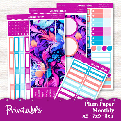 Outrageous Swirls Plum Paper Planner Printable Monthly Stickers 8x11 7x9 A5 Print Cut Download Cricut Transparent PNG and Silhouette - 240P