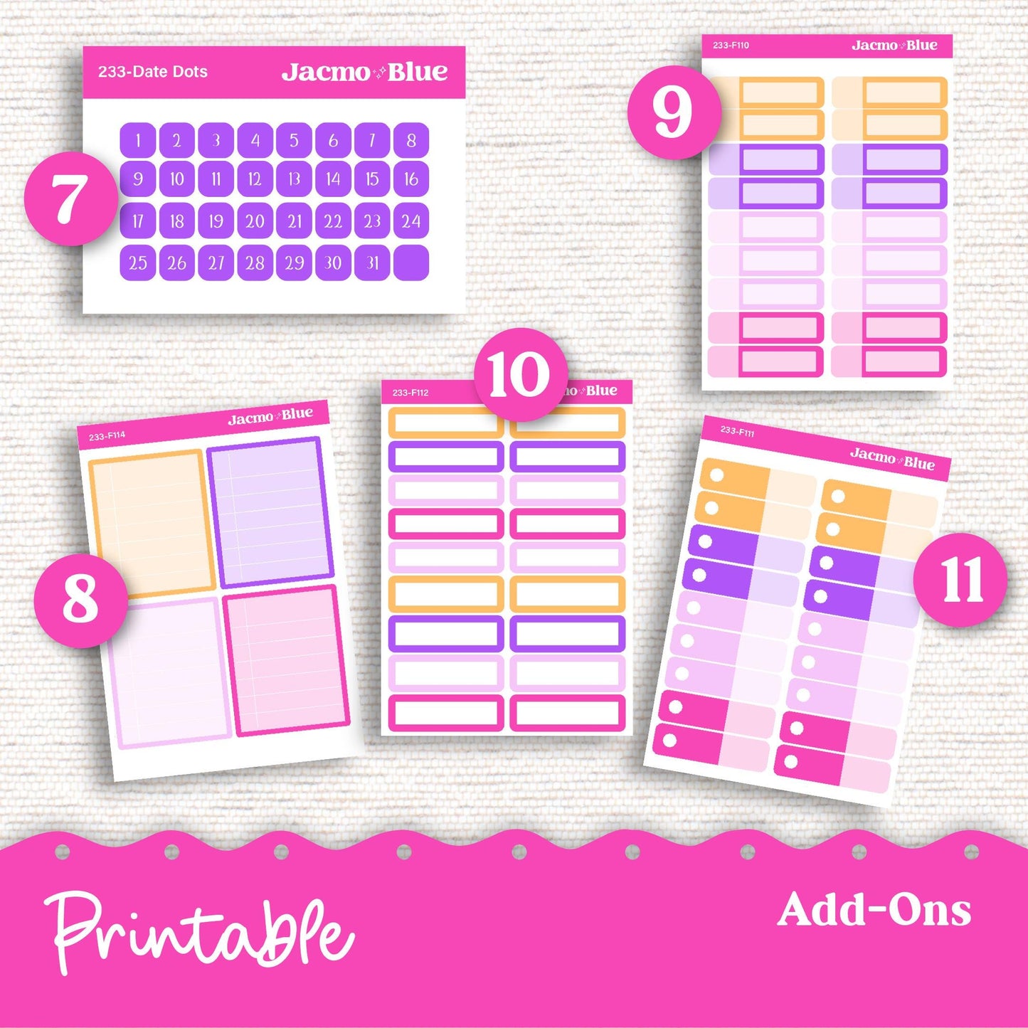 PRINTABLE Weekly Sticker Kit Vertical Planner 13 Sheets - Silhouette Cricut Transparent PNG Files 233 Periwinkle Abstract