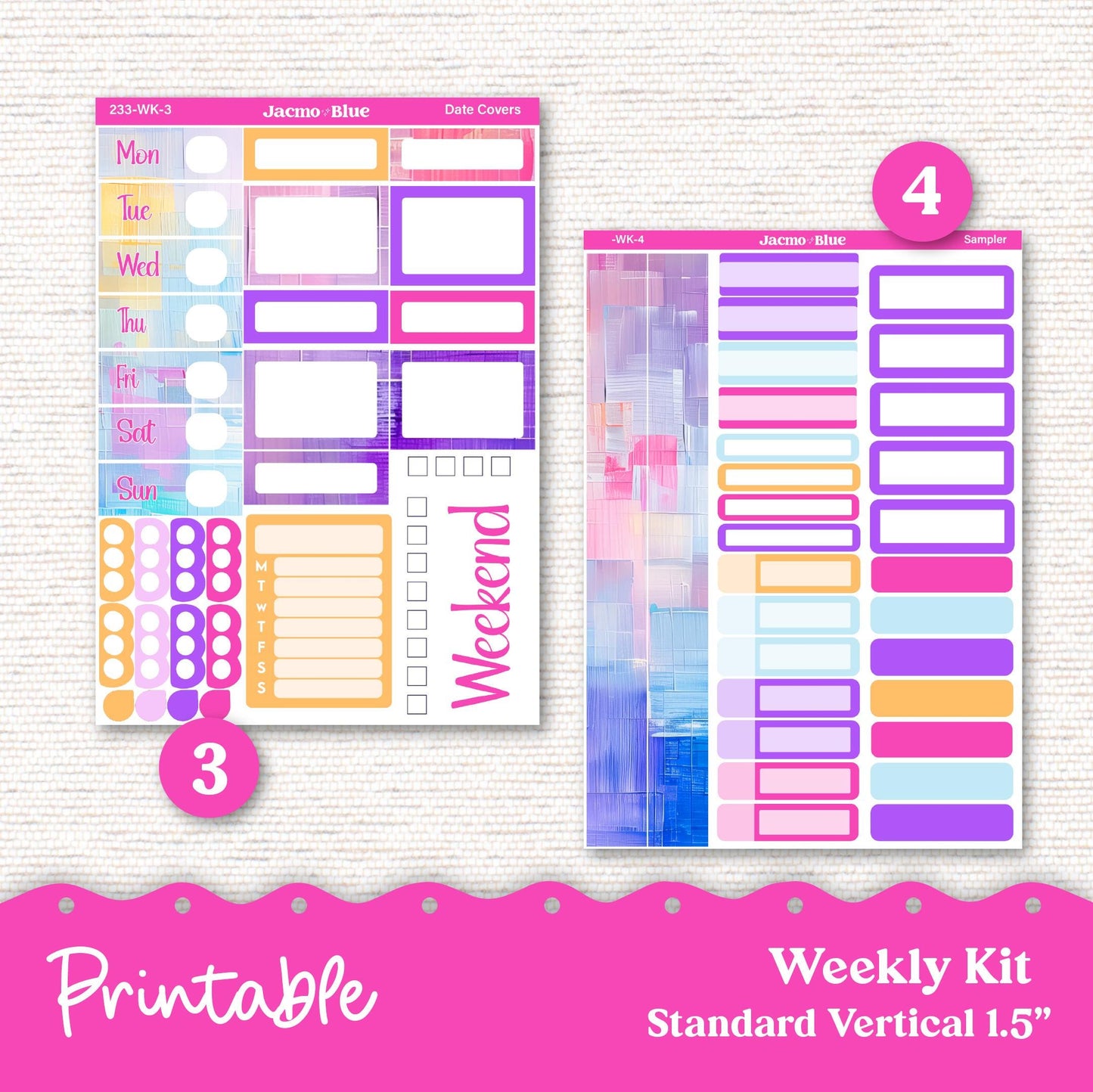 PRINTABLE Weekly Sticker Kit Vertical Planner 13 Sheets - Silhouette Cricut Transparent PNG Files 233 Periwinkle Abstract