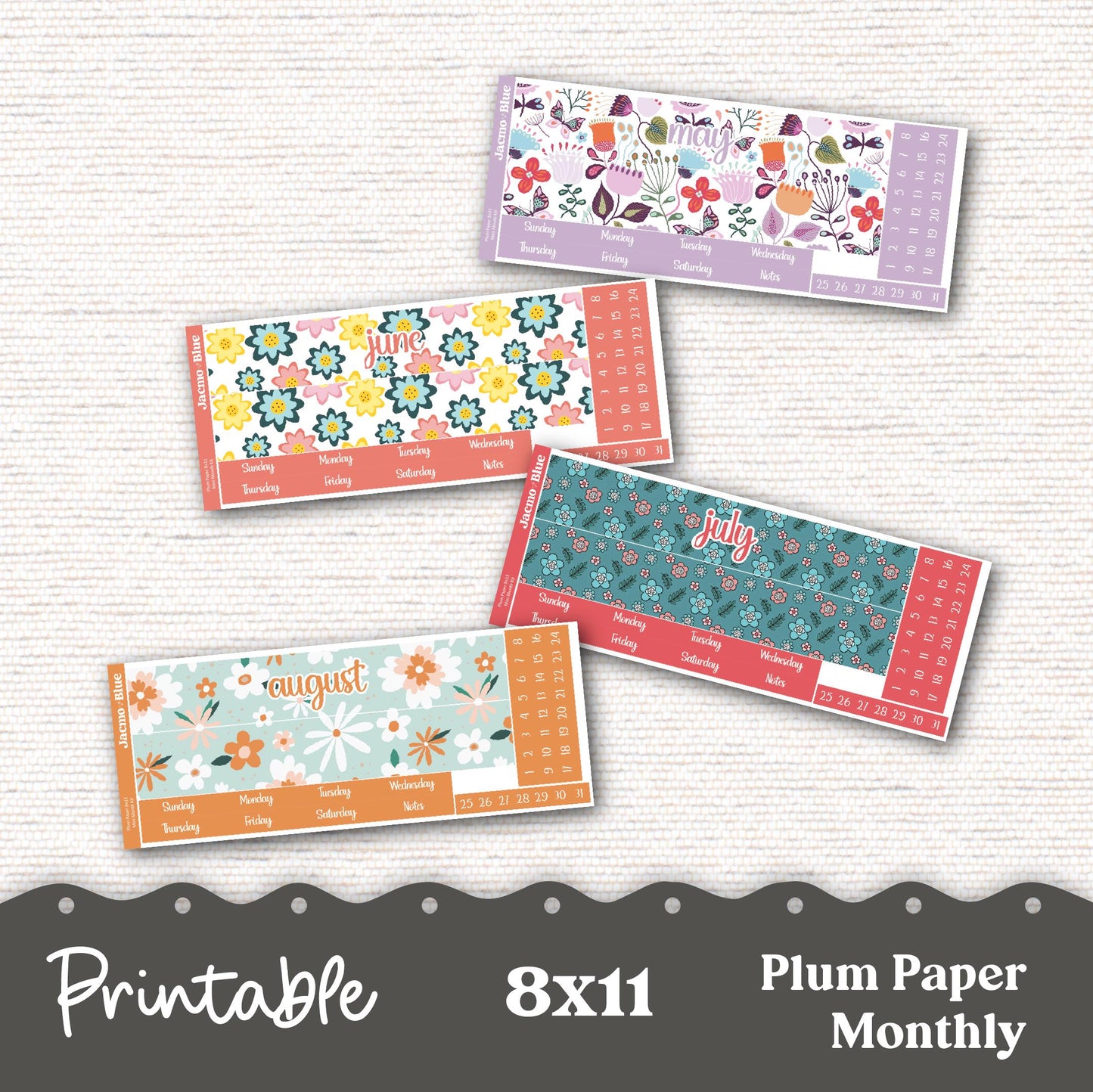 PRINTABLE 8x11 Monthly Stickers Mini Kits Plum Paper Planner Print and Cut