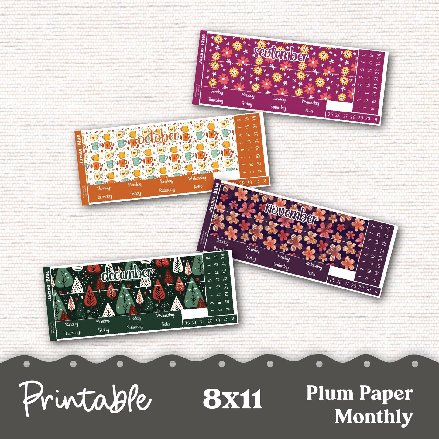 PRINTABLE 8x11 Monthly Stickers Mini Kits Plum Paper Planner Print and Cut