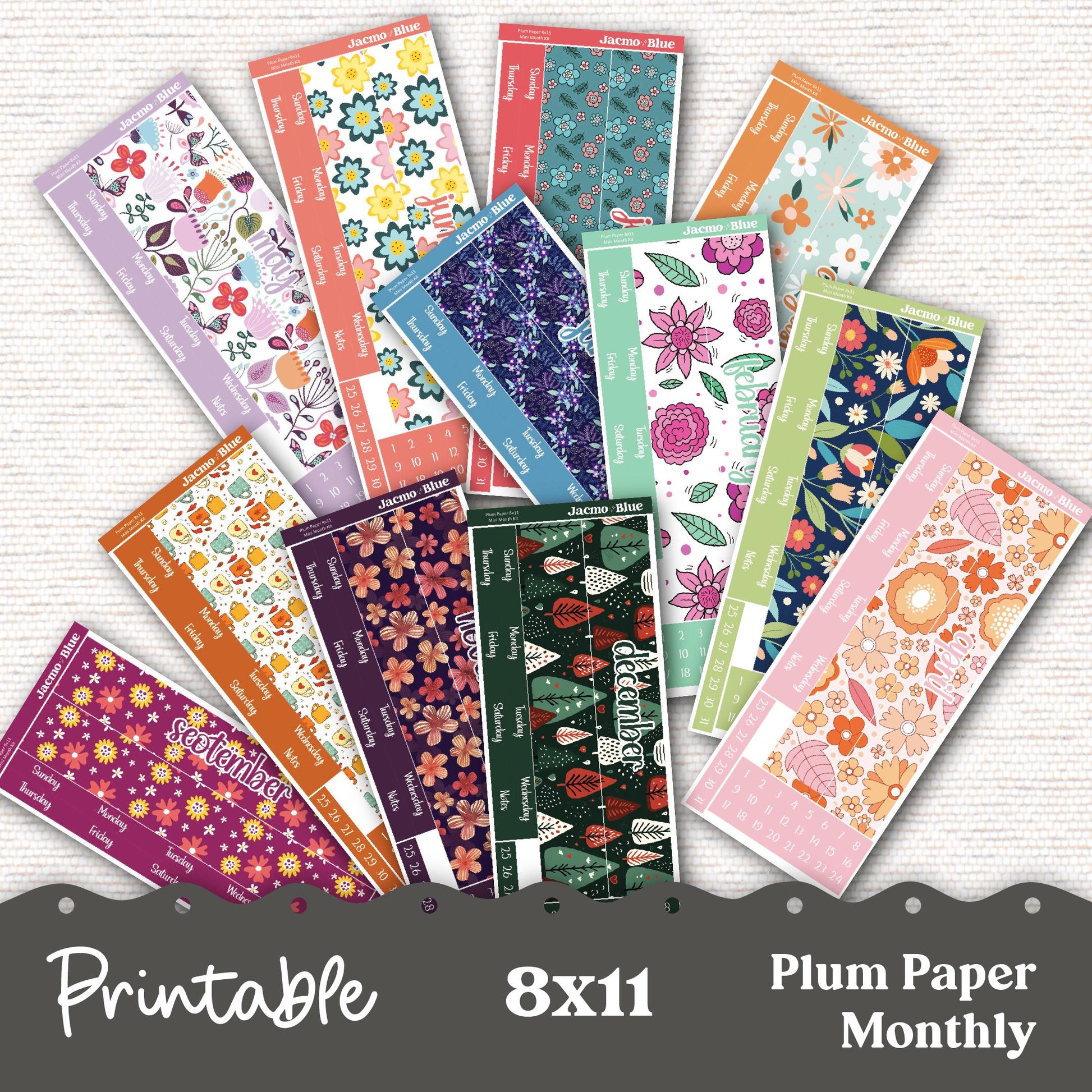 PRINTABLE 8x11 Monthly Stickers Mini Kits Plum Paper Planner Print and Cut