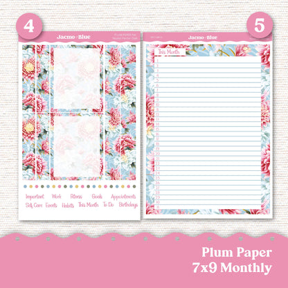 Plum Paper Monthly Sticker Kit for 8x11 7x9 A5 Planners - Kit 181 Planner Stickers Pink Vintage Kimono