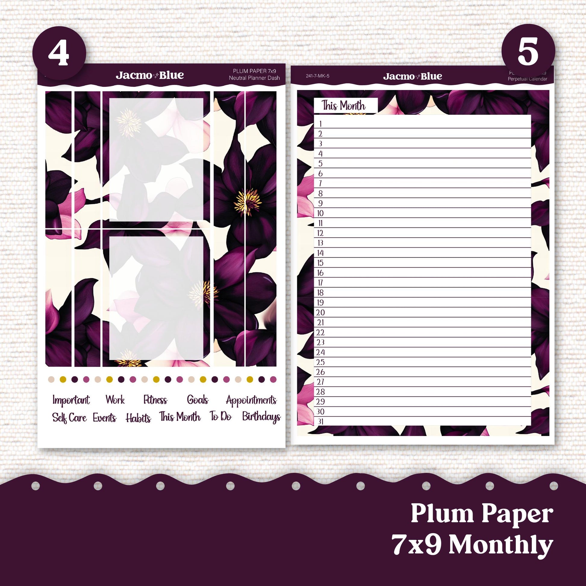 Plum Paper Monthly Sticker Kit for 8x11 7x9 A5 Planners - Kit 241 Planner Stickers Violet Mood