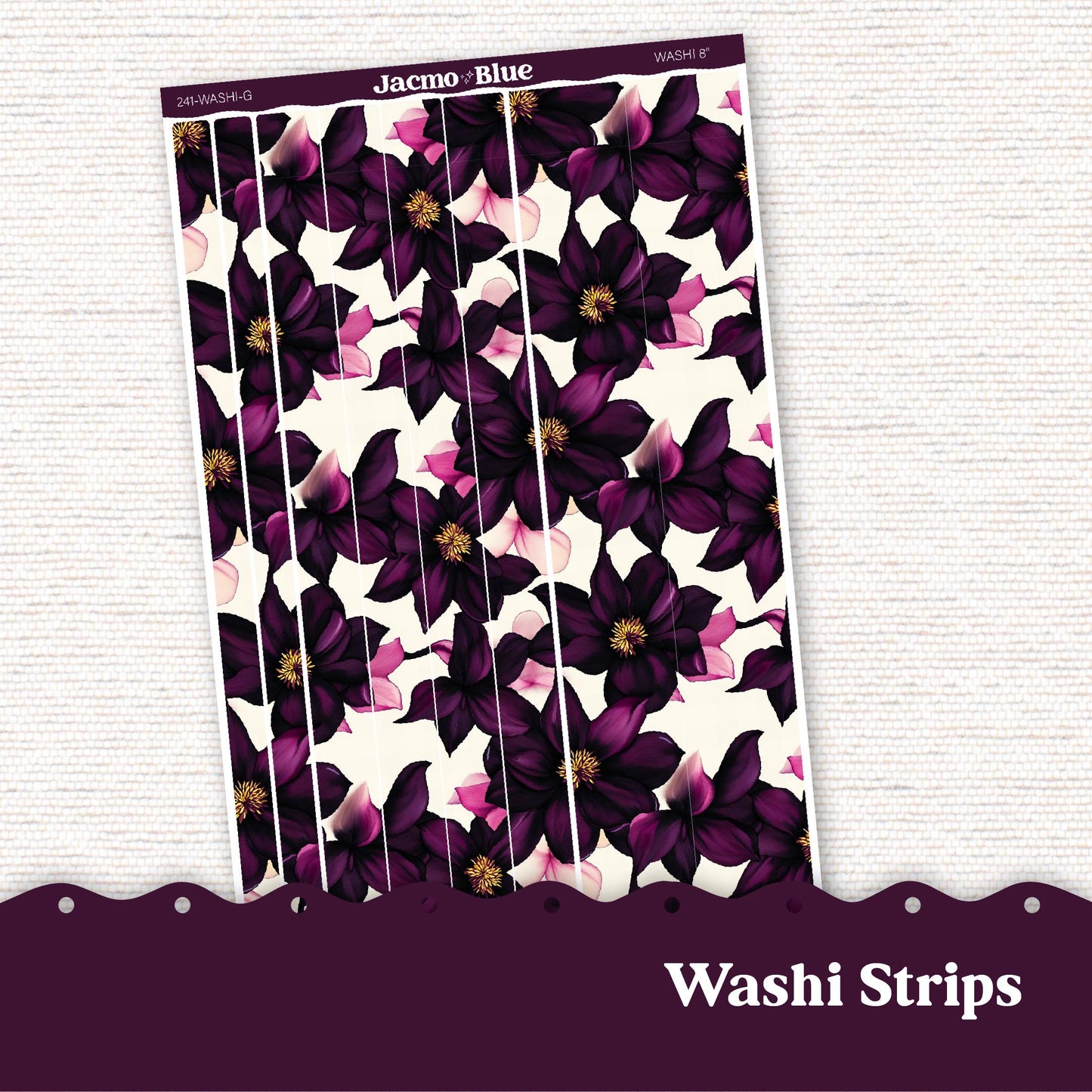 Washi Strips Stickers - 8 Inches Long - Kit 241 - Violet Mood