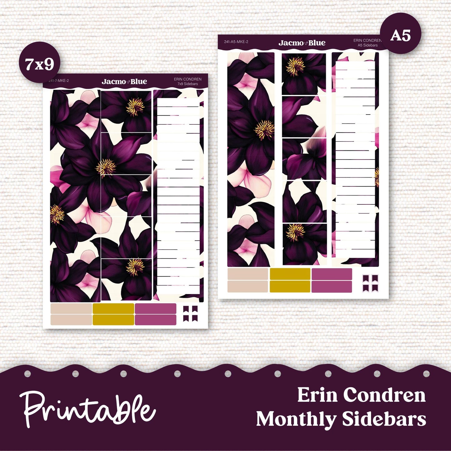 PRINTABLE Monthly Planner Stickers for Erin Condren 7x9 and A5 - Print and Cut Silhouette and Cricut - 241P