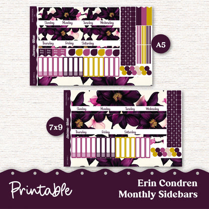 PRINTABLE Monthly Planner Stickers for Erin Condren 7x9 and A5 - Print and Cut Silhouette and Cricut - 241P