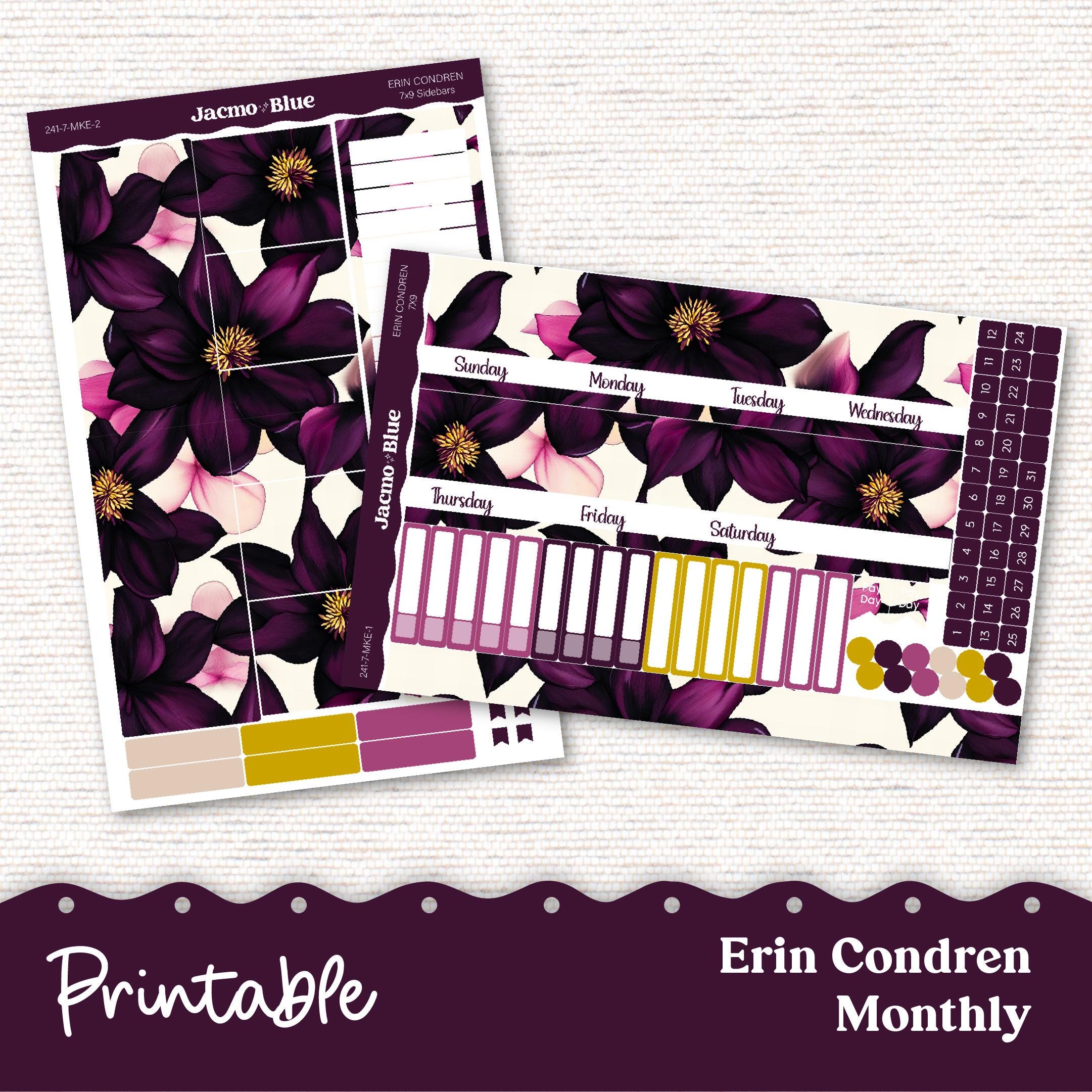PRINTABLE Monthly Planner Stickers for Erin Condren 7x9 and A5 - Print ...
