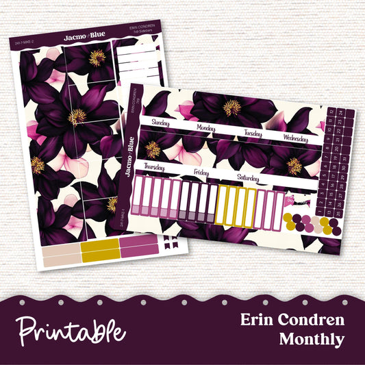 PRINTABLE Monthly Planner Stickers for Erin Condren 7x9 and A5 - Print and Cut Silhouette and Cricut - 241P