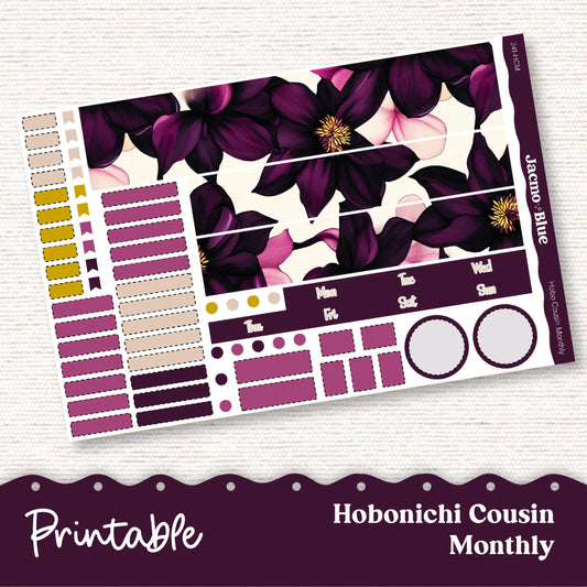 PRINTABLE Monthly Planner Stickers for Hobonichi Cousin A5 - Print and Cut Silhouette and Cricut - 241P