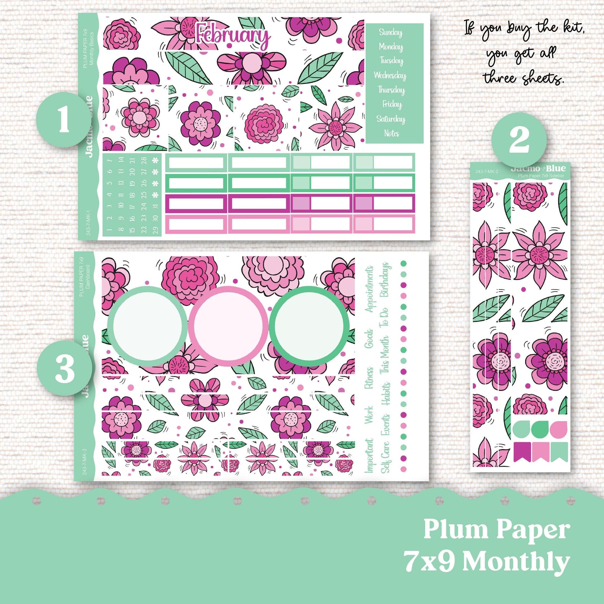 Plum Paper Monthly Sticker Kit for 8x11 7x9 A5 Planners - Kit 243 February Planner Stickers 2025