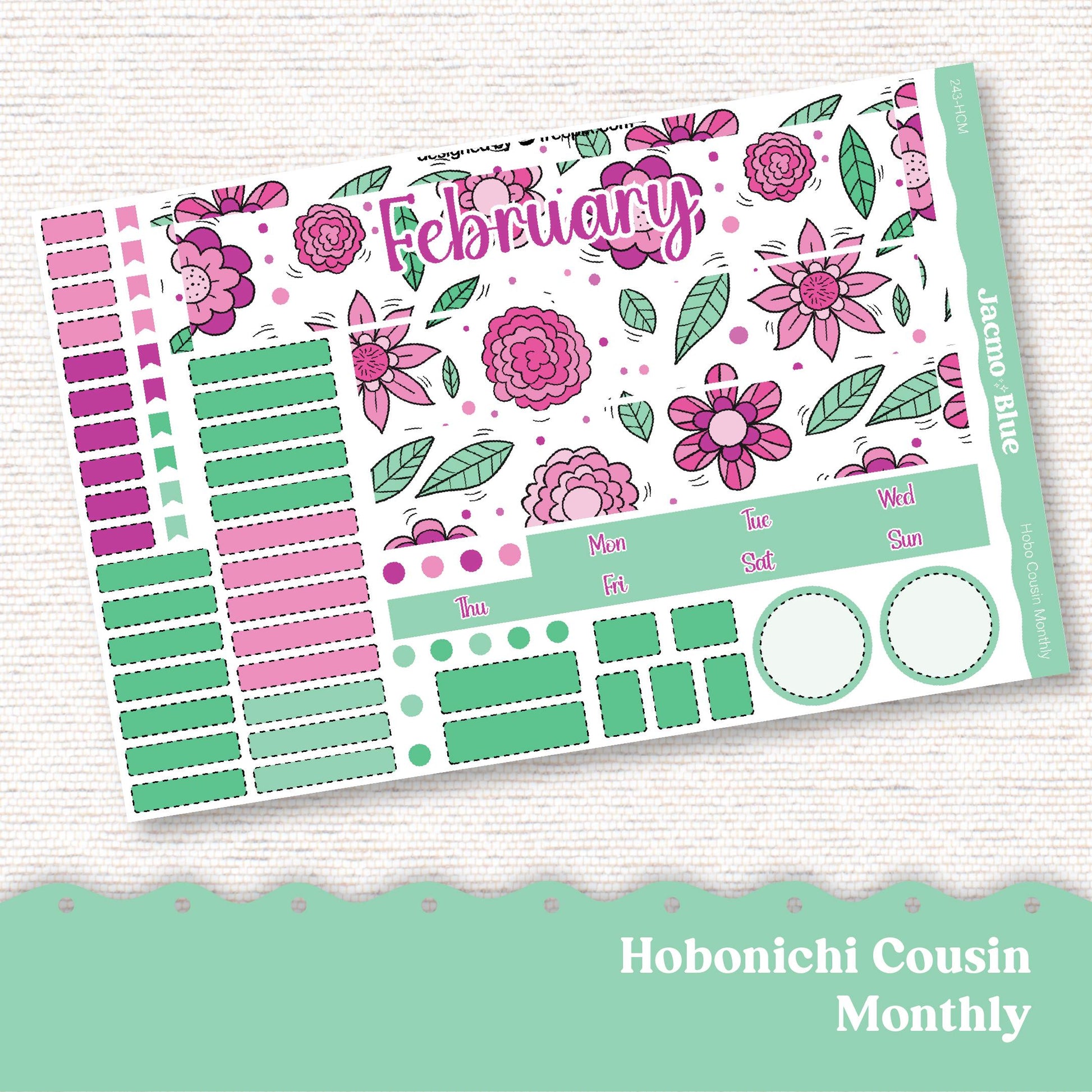 Hobonichi Cousin Monthly Planner Stickers Kit 243 February Monthly Hobo Kit 2025