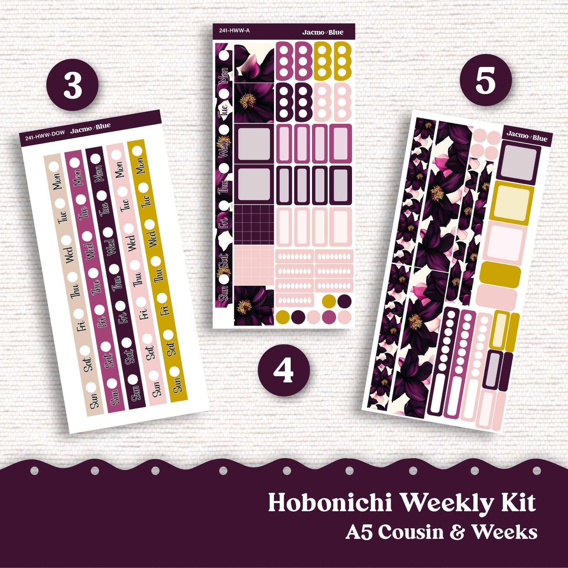 Hobonichi Cousin & Weeks Weekly Planner Sticker Kit 241 - Violet Mood