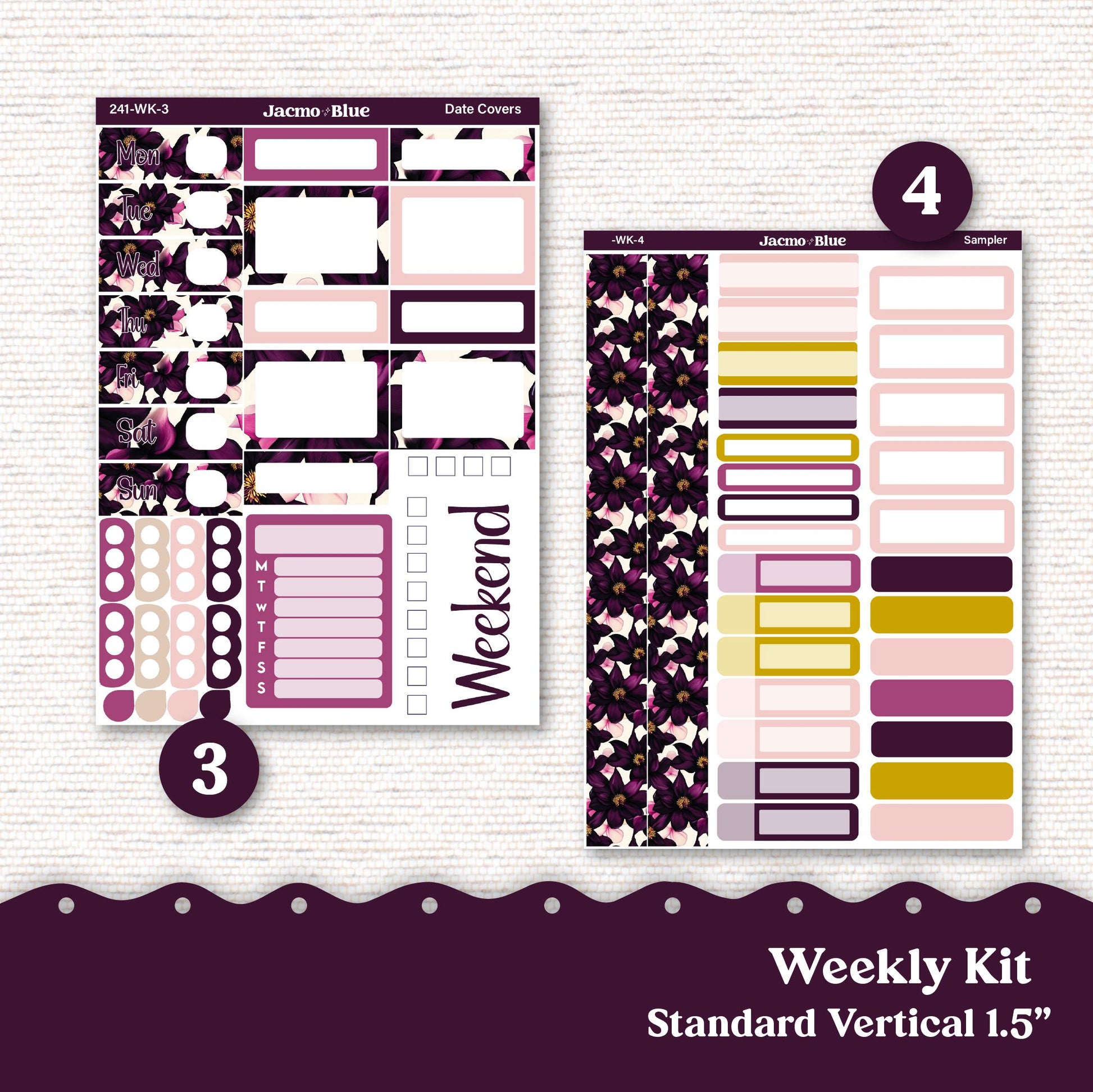 Weekly Planner Sticker Kit Vertical Planner Stickers Kit 241 Violet Mood - Standard Vertical 1.5" Columns A5 B6