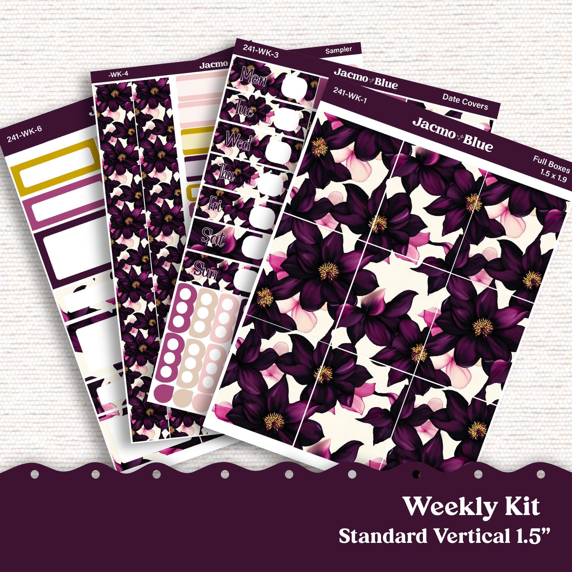 Weekly Planner Sticker Kit Vertical Planner Stickers Kit 241 Violet Mood - Standard Vertical 1.5" Columns A5 B6